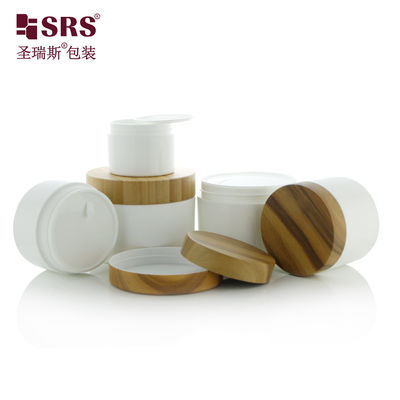satın al 50g 100g 150g 200g Parlak PP kavanozlar Su Transfer baskı ile Bambu Plastik kapağı boş kaplar vücut fırçalama kavanozu için online manufacture