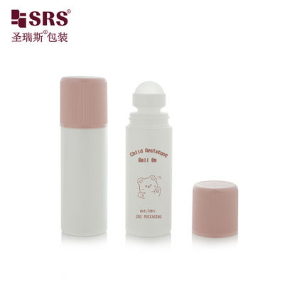 satın al RPPD1-90ML Round White Bottle With Colored Ribbed CRC Cap Double Wall High End Roll On Bottle online manufacture