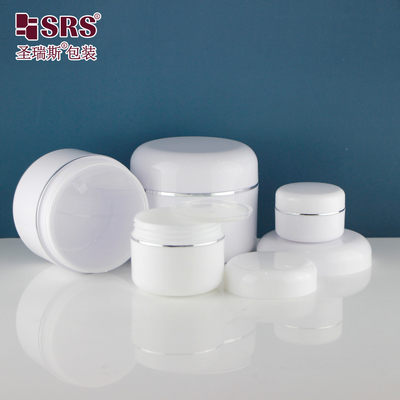 Taşıma Hazır Ak Çift Duvarlı Yuvarlak Boş Kozmetik Krem Beyaz Plastik Kavanozlar 50 ml