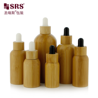 Essential Oil için cam iç şişeler gerçek lüks bambu damlatıcı şişe 10ml