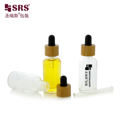 1 OZ Boş Açık Şeffaf Cam Ayet Yağı Lüks Bambu Omuz Dropper Şişe 30ml