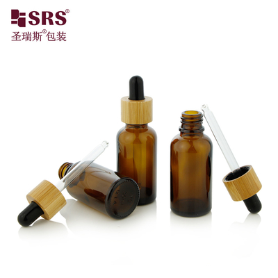 1 oz Boş Amber Kozmetik Esanslı Yağ Bambu Omuz 30ml Cam Damla Şişe