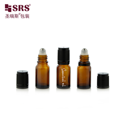 Uçucu Yağ İçin Çelik Bilyalı Çocuk Korumalı Kapaklı 10ml Mini Boş Yuvarlak Amber Cam Şişe