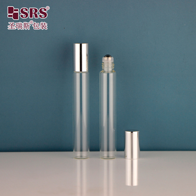 15mm çaplı boru boru cam 10ml paslanmaz çelik rulo topu şişe üzerinde parlak metal alüminyum kapağı ile