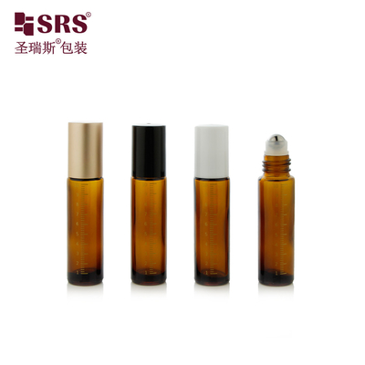 Yüksek Kalite Kalıp Cam Roller Ball Roll On Bottle Lüks 100% Hiçbir sızıntı gerekli yağ boş ambalaj parlak altın gümüş metal alüminyum kapağı veya PP Plastik kapağı özel renk