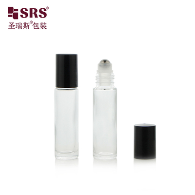 Whosale parfüm ambalajı 10ml şeffaf cam yuvarlak top rulo şişe vakum testi % 100 sızıntı yok çelik baş uygulayıcı masaj deri bakımı uçucu yağlar için