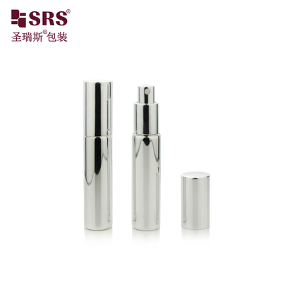 BLPA 10ML Parlak Gümüş Boş Yuvarlak Cam Metalize Dekorasyonla Parfüm İçin Spray Pompa Şişesi
