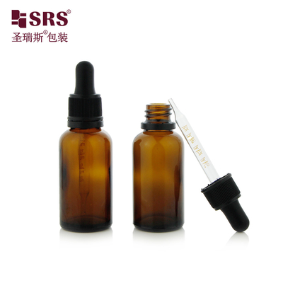 D003-1 Parfüm Essential Oil için Düzgün Kanıtlı Damla Kapaklı Kehribar Yeşil Cam Yuvarlak Şişe
