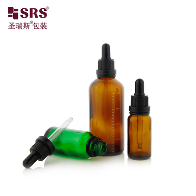 D005 Amber Baskılı Logo İpek Ekran Baskı Siyah Kauçuk Plastik Omuz Dropper Kapak Saç Esansı İçin Cam Şişe