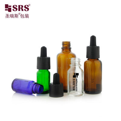 D009 Amber Brown Green Blue Clear Frosted Mat Finished Glass Dropper Şişe Kapağı Kozmetik Yağ için