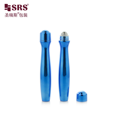 SRS8447-15ML Metalleştirilmiş Parlak Mavi Renkli Plastik PETG Şişe Üzerindeki Rulo Çelik Top Masaj Uygulayıcısı