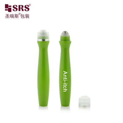 SRS8447-15ML Parlak Yeşil Özel Renkli Plastik Rulo Şişede Kozmetik Göz Serumu Masajı için Çelik Top Paketleme