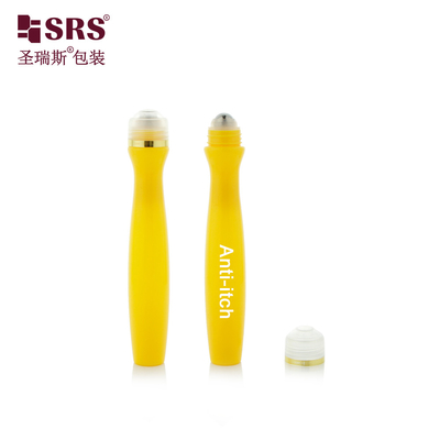 SRS8447-15ML Enjeksiyon Fırlatma Sarı Parlak PETG Plastik Çelik Rulo Üzerinde Roller Top Şişe Anti-Kaşıntı Sıvı Uygulayıcı