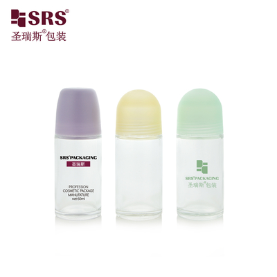 BLPG-C 60ml Toptan Satış Güzellik Şeffaf Cam Roll On Deodorant Ambalaj Şişesi Plastik Kubbe Kapaklı