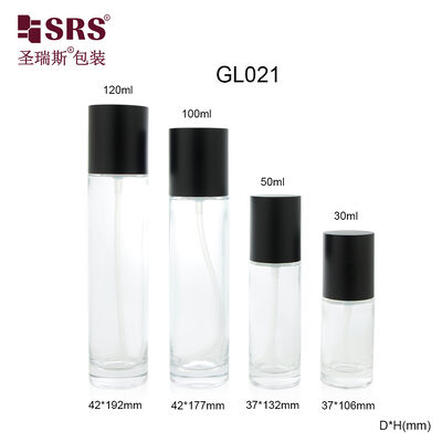 GL021 30ml 50ml 100ml 120ml Şeffaf Kalıp Cam Losyon Pompalı Şişe Siyah Kapaklı Özelleştirilmiş
