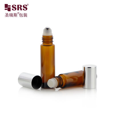 Uçucu Yağ ve Parfüm için Sızdırmaz Çelik Bilye ile Tasarlanmış 10 ml Cam Roller Şişe, Amber / Şeffaf Cam Roll On Şişe